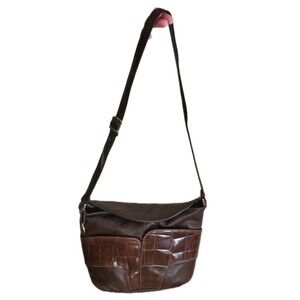 80s Embossed Crocodile Leather Foldover Crossbody Shoulder Bag Charm Towanny